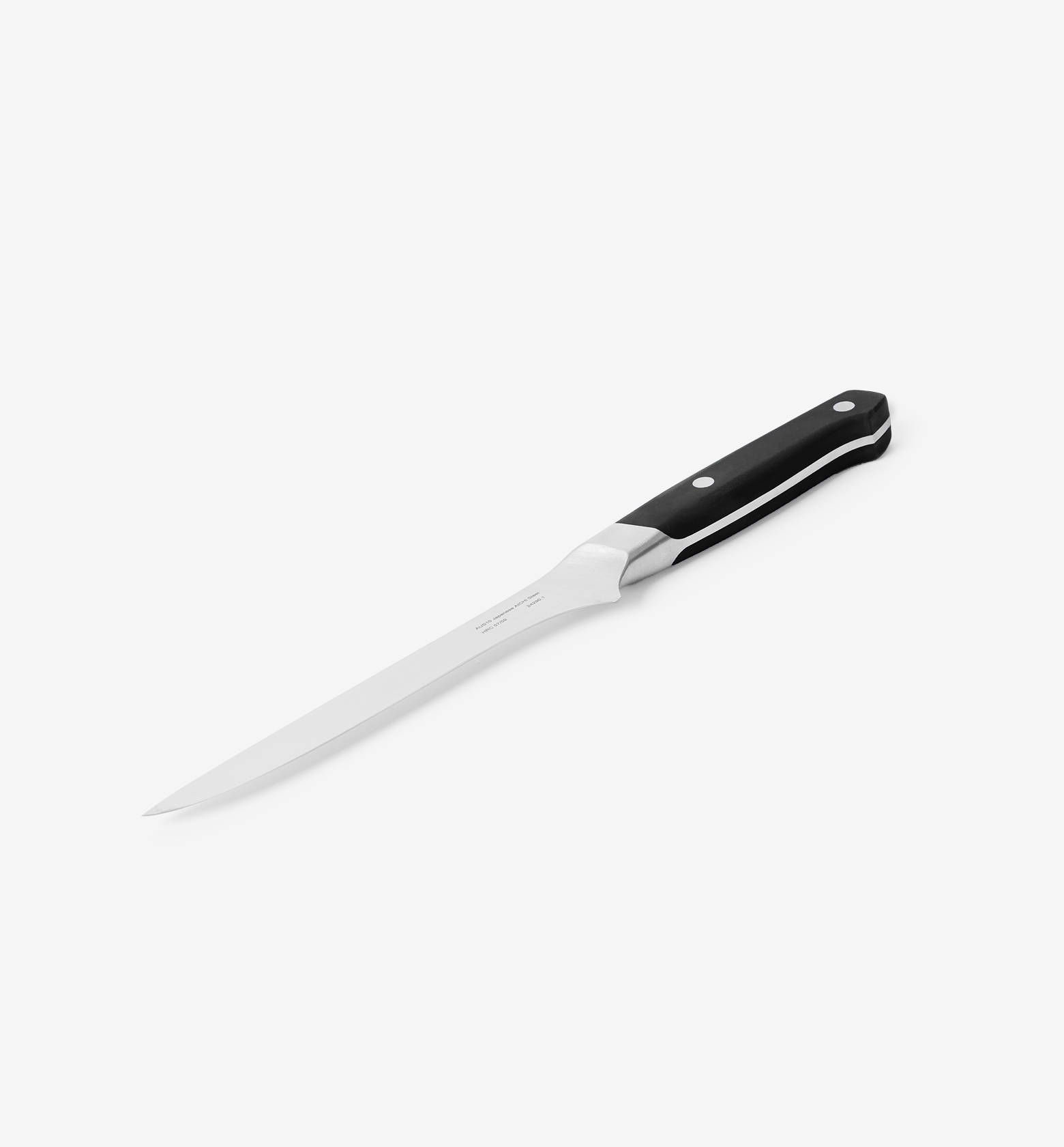Professional fillet knife with black handle and stainless steel blade